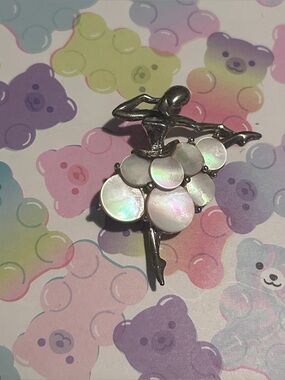 Vintage Mother of Pearl Ballerina Brooch Silver Tone Dancing Figure Pin